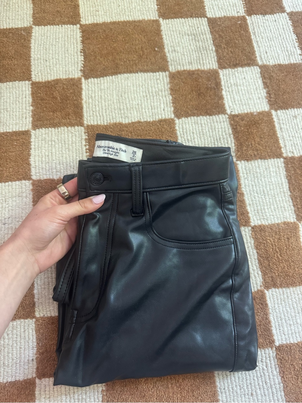 Abercrombie & Fitch Black Faux Leather Straight Pants